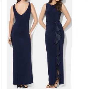 Ralph Lauren ruffle jersey evening gown